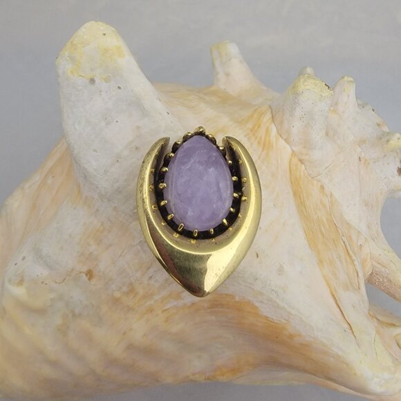 Pair brass saddles double flare stretchers amethyst stone center - 25mm - Picture 2 of 4